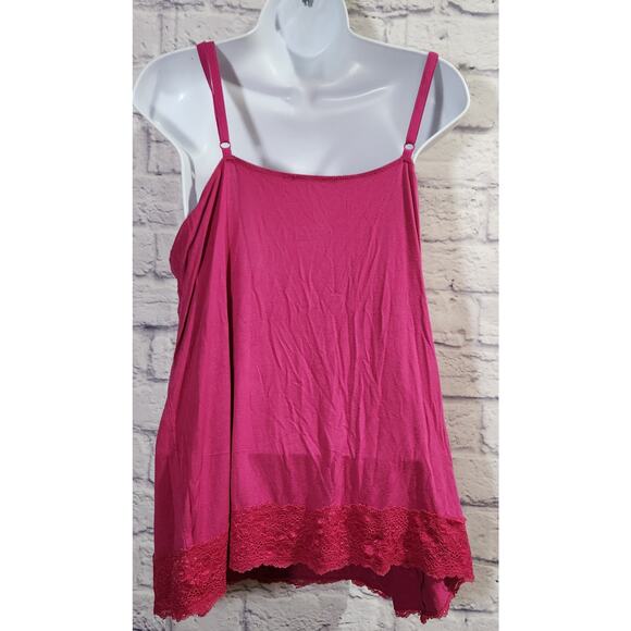 Pink Fuchsia Lace Detail Adjustable Spaghetti Strap Tank Top 22 24 Lightweight - Picture 5 of 5